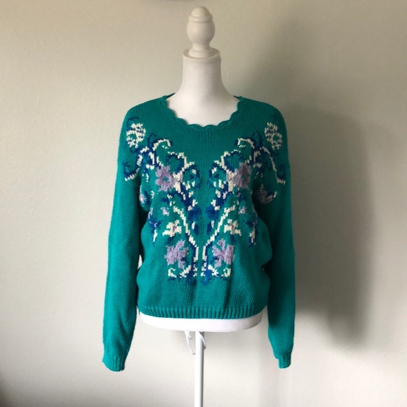 Vintage Sweaters - VINTAGE Cotton Blend Floral Sweater